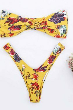 Vintage Floral Bandeau Bikini Set - Y2K Fashion Swimwear with Coquette Aesthetic and Grunge Style
