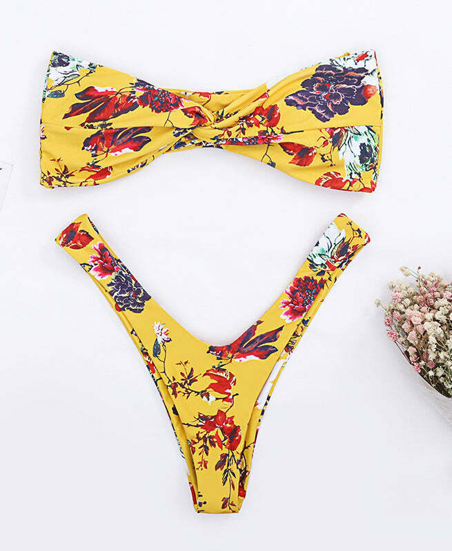 Vintage Floral Bandeau Bikini Set - Y2K Fashion Swimwear with Coquette Aesthetic and Grunge Style Vintage Floral Bandeau Bikini Set - Y2K Fashion Swimwear with Coquette Aesthetic and Grunge Style