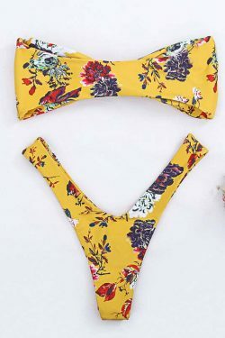 Vintage Floral Bandeau Bikini Set - Y2K Fashion Swimwear with Coquette Aesthetic and Grunge Style