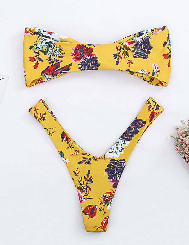 Vintage Floral Bandeau Bikini Set - Y2K Fashion Swimwear with Coquette Aesthetic and Grunge Style Vintage Floral Bandeau Bikini Set - Y2K Fashion Swimwear with Coquette Aesthetic and Grunge Style
