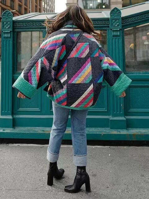 Vintage Floral Cotton Jacket - Y2K Fashion Retro Loose Aesthetic Outfit for Women