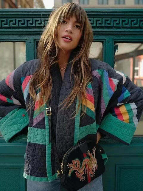 Vintage Floral Cotton Jacket - Y2K Fashion Retro Loose Aesthetic Outfit for Women