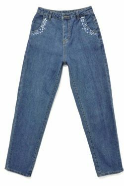 Vintage Floral Embroidered Mom Jeans - Y2K Fashion Aesthetic with Coquette Style and Grunge Vibes