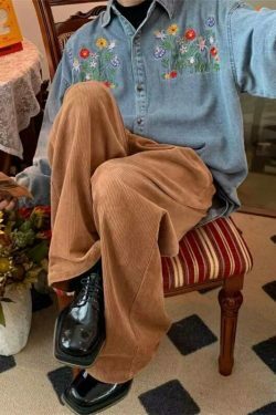 Vintage Floral Embroidery Denim Shirt - Y2K Aesthetic Unisex Fashion Piece