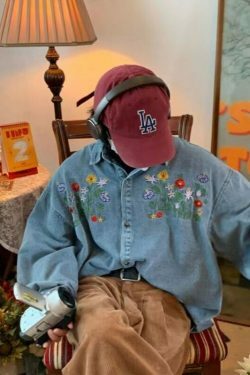 Vintage Floral Embroidery Denim Shirt - Y2K Aesthetic Unisex Fashion Piece