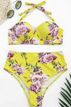 Vintage Floral Halter High Waist Bikini - Y2K Fashion Swimwear for Women