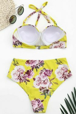 Vintage Floral Halter High Waist Bikini - Y2K Fashion Swimwear for Women