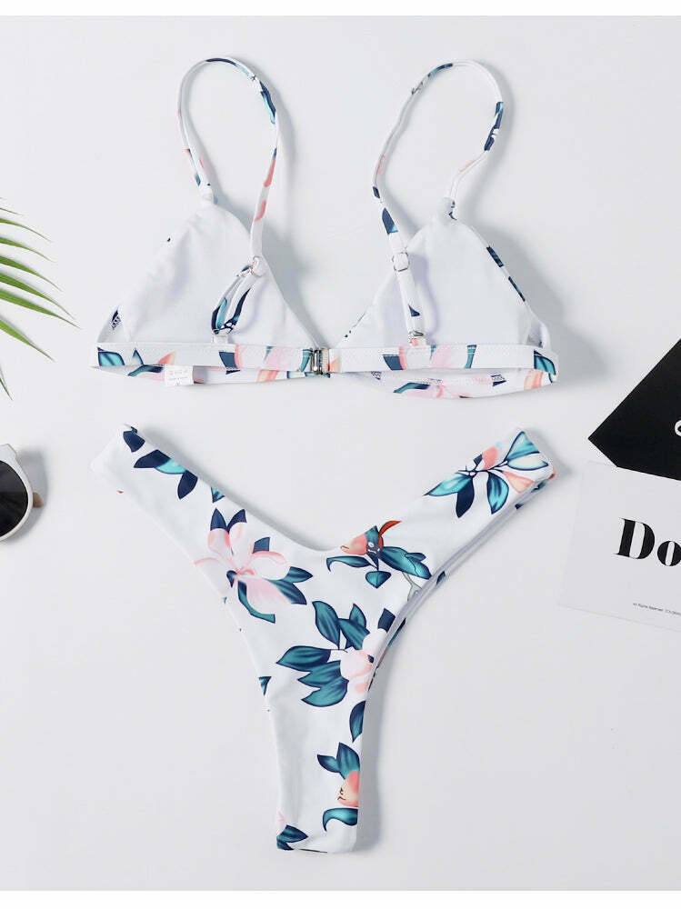 Vintage Floral High Leg Bikini Set - Y2K Fashion Swimwear for Women