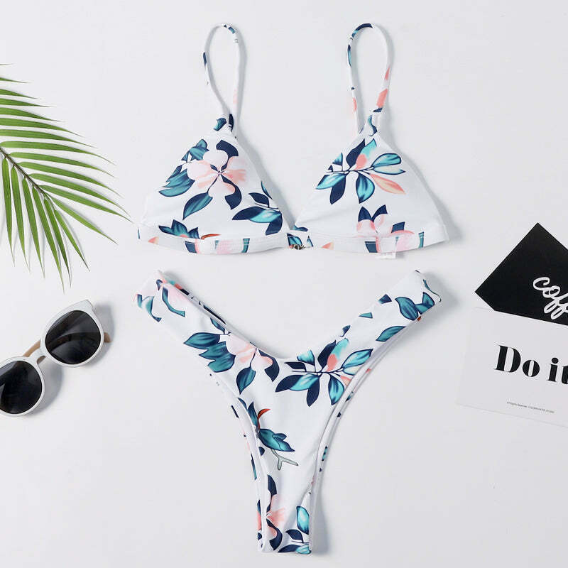 Vintage Floral High Leg Bikini Set - Y2K Fashion Swimwear for Women