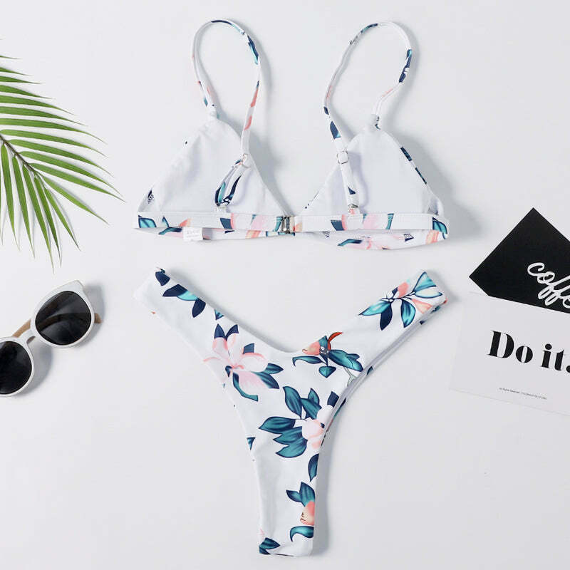 Vintage Floral High Leg Bikini Set - Y2K Fashion Swimwear for Women