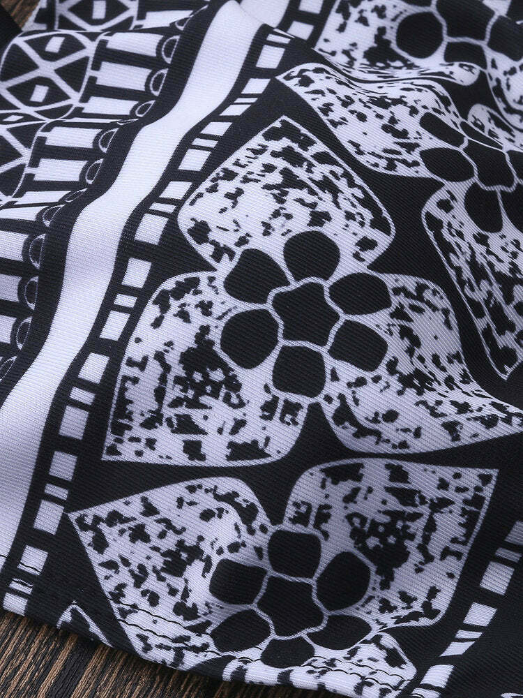 Vintage Floral High Neck Halter Bikini Set - Y2K Fashion Retro Print, Wireless Split Design Vintage Floral High Neck Halter Bikini Set - Y2K Fashion Retro Print, Wireless Split Design