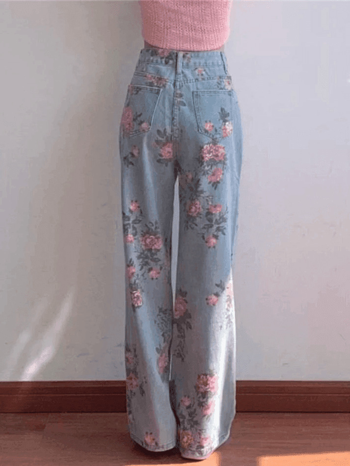 Vintage Floral High Rise Boyfriend Jeans - Y2K Fashion Aesthetic for Women