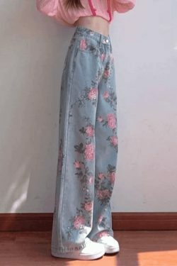 Vintage Floral High Rise Boyfriend Jeans - Y2K Fashion Aesthetic for Women