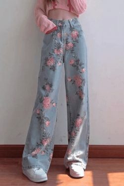 Vintage Floral High Rise Boyfriend Jeans - Y2K Fashion Aesthetic for Women