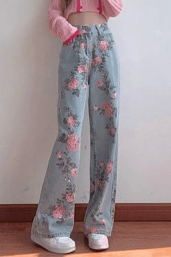 Vintage Floral High Rise Boyfriend Jeans - Y2K Fashion Aesthetic for Women
