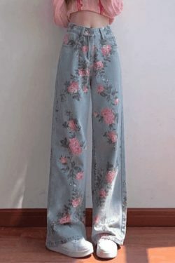 Vintage Floral High Rise Boyfriend Jeans - Y2K Fashion Aesthetic for Women