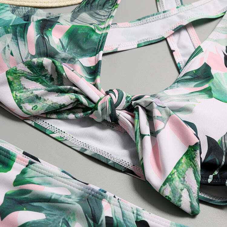 Vintage Floral Knot Bikini - Y2K Fashion Swimwear for Women