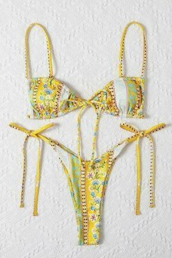 Vintage Floral Lace-Up Bikini Set - Y2K Fashion Swimwear for Women