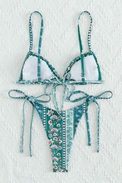 Vintage Floral Lace-Up Bikini Set - Y2K Fashion Swimwear for Women