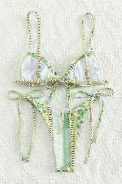 Vintage Floral Lace-Up Bikini Set - Y2K Fashion Swimwear for Women