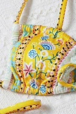 Vintage Floral Lace-Up Bikini Set - Y2K Fashion Swimwear for Women