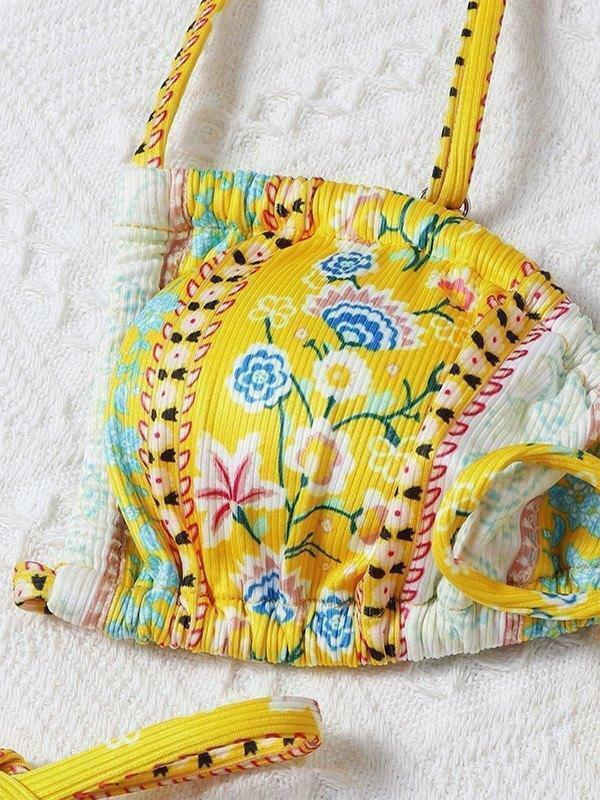 Vintage Floral Lace-Up Bikini Set - Y2K Fashion Swimwear for Women