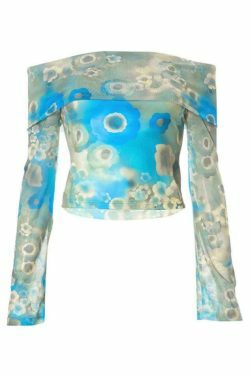 Vintage Floral Mesh Off-Shoulder Top - Y2K Aesthetic Fashion for Women