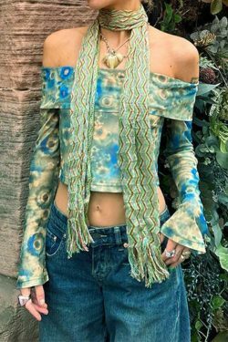 Vintage Floral Mesh Off-Shoulder Top - Y2K Aesthetic Fashion for Women