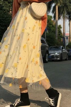 Vintage Floral Mesh Skirt - Y2K Aesthetic Fashion for Women - Coquette Style Grunge Outfit