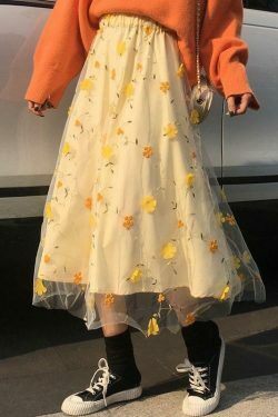 Vintage Floral Mesh Skirt - Y2K Aesthetic Fashion for Women - Coquette Style Grunge Outfit