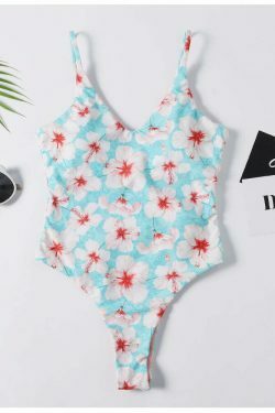 Vintage Floral One-Piece Swimsuit with Plunging Neckline - Y2K Fashion Swimwear