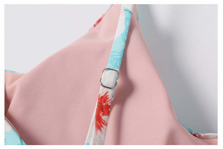 Vintage Floral One-Piece Swimsuit with Plunging Neckline - Y2K Fashion Swimwear