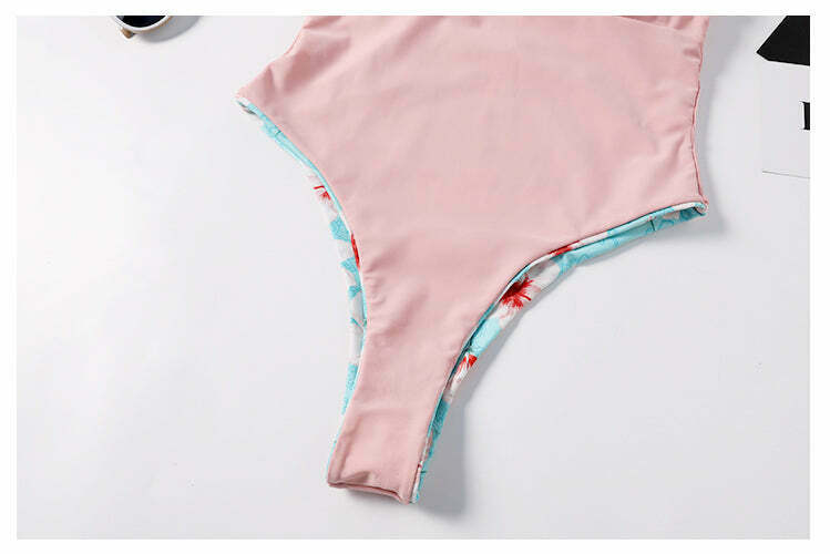 Vintage Floral One-Piece Swimsuit with Plunging Neckline - Y2K Fashion Swimwear