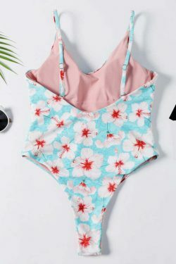 Vintage Floral One-Piece Swimsuit with Plunging Neckline - Y2K Fashion Swimwear