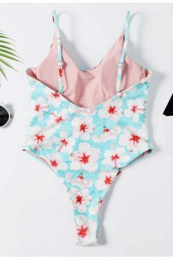 Vintage Floral One-Piece Swimsuit with Plunging Neckline - Y2K Fashion Swimwear
