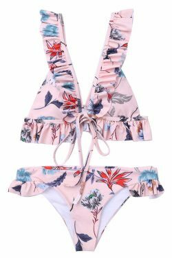 Vintage Floral Print High Leg Bikini - Y2K Fashion Swimwear for Women