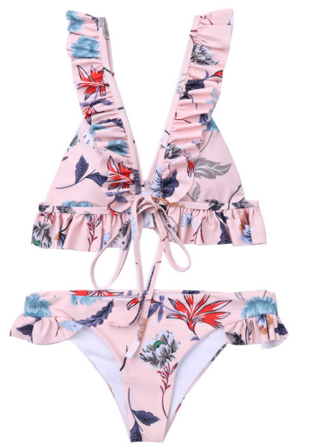 Vintage Floral Print High Leg Bikini - Y2K Fashion Swimwear for Women
