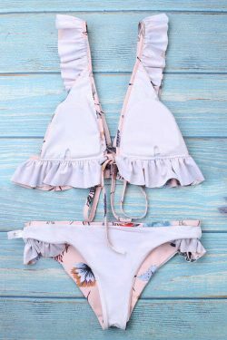 Vintage Floral Print High Leg Bikini - Y2K Fashion Swimwear for Women