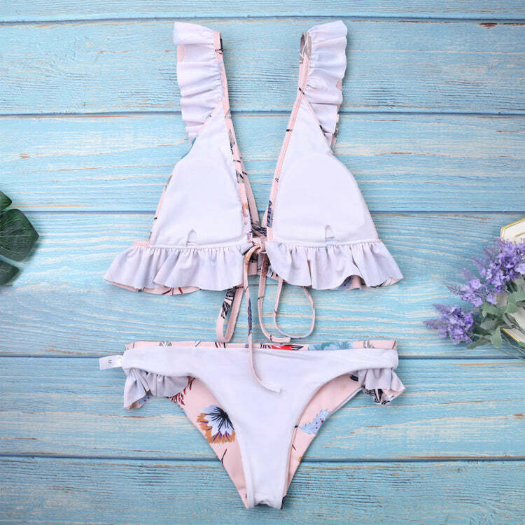 Vintage Floral Print High Leg Bikini - Y2K Fashion Swimwear for Women