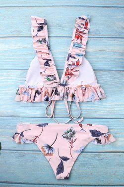 Vintage Floral Print High Leg Bikini - Y2K Fashion Swimwear for Women