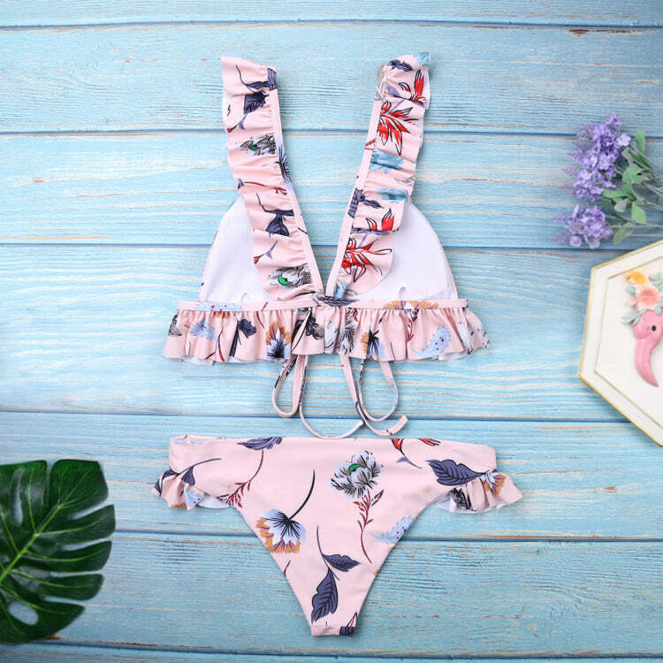 Vintage Floral Print High Leg Bikini - Y2K Fashion Swimwear for Women