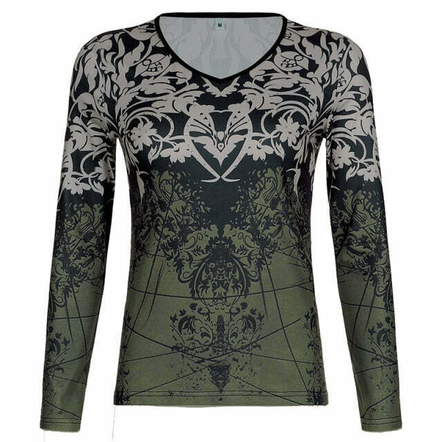 Vintage Floral Print Long Sleeve Shirt - Y2K Fashion Aesthetic for Women