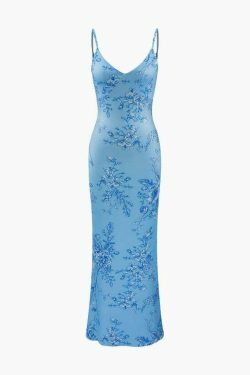 Vintage Floral Print V-neck Maxi Dress - Y2K Fashion Aesthetic for Women