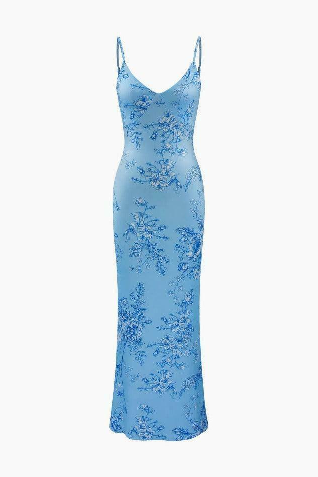 Vintage Floral Print V-neck Maxi Dress - Y2K Fashion Aesthetic for Women