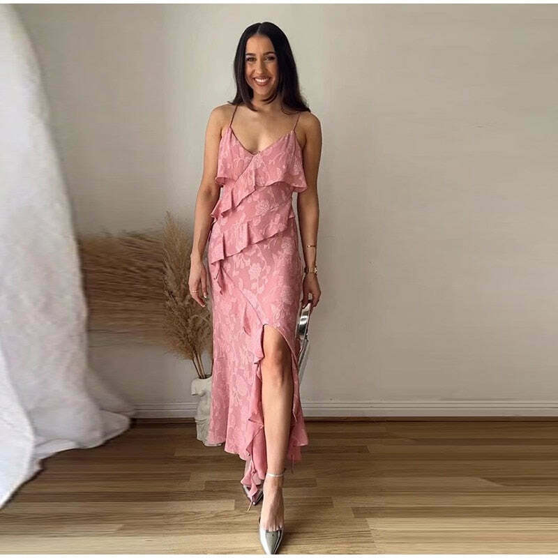 Vintage Floral Ruffles Dress - Y2K Aesthetic with Coquette & Grunge Vibes