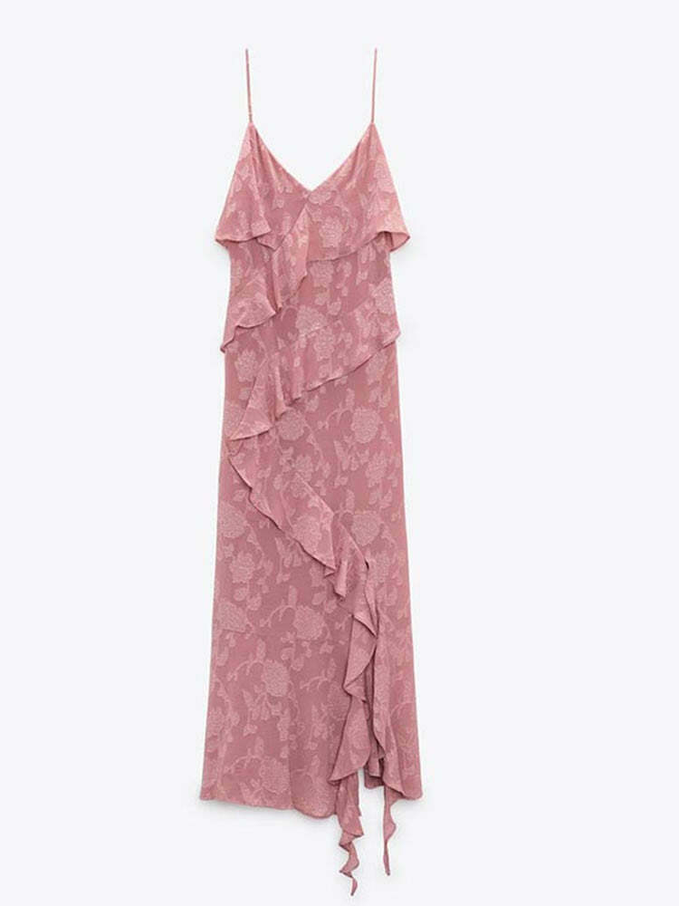 Vintage Floral Ruffles Dress - Y2K Aesthetic with Coquette & Grunge Vibes