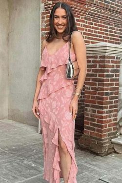 Vintage Floral Ruffles Dress - Y2K Aesthetic with Coquette & Grunge Vibes