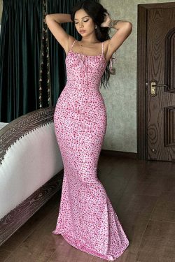 Vintage Floral Sling Maxi Dress - Y2K Aesthetic Coquette Grunge Style