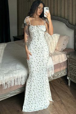 Vintage Floral Sling Maxi Dress - Y2K Aesthetic Coquette Grunge Style