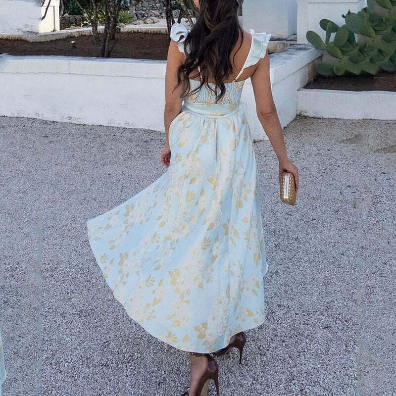 Vintage Floral Suspender Dress - Y2K Fashion Retro Aesthetic Outfit for Women